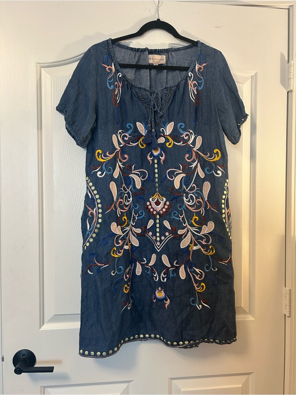Philosophy Embroidered Indigo Shift Mini Dress - Blue